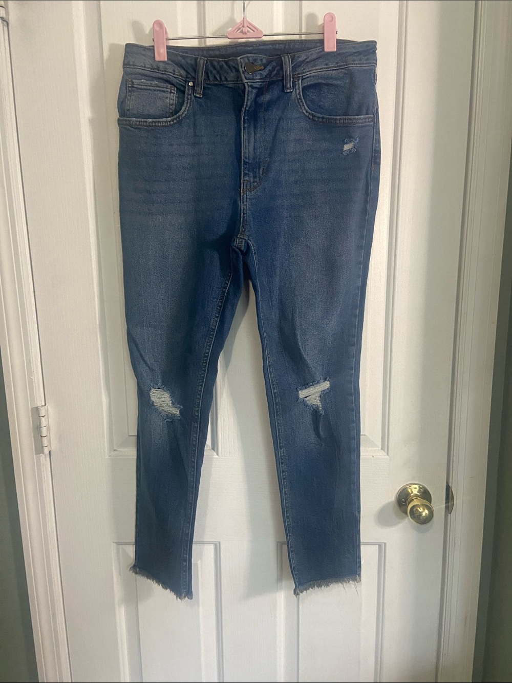 No Boundaries Dark Blue Distressed Ankle Skinny Jeans